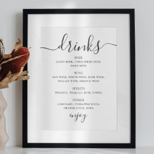 Schwarz-weiß-Script-Hochzeitsgetränke-Bar-Menü Poster