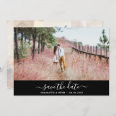 Schwarz-Weiß-Script-Hochzeitsschrift-Foto Save The Date (Vorne/Hinten)