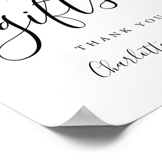 Schwarz-Weiß-Script-Karten und Geschenke-Zeichen Poster (Ecke)