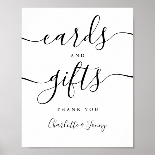 Schwarz-Weiß-Script-Karten und Geschenke-Zeichen Poster (Vorne)