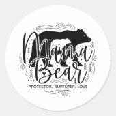 Schwarz-Weiß-Script Mama Bär Beschützer Kunst Runder Aufkleber (Vorderseite)