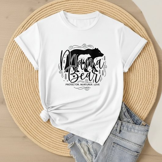 Schwarz-Weiß-Script Mama-Bär-Beschützer-Kunst T-Shirt