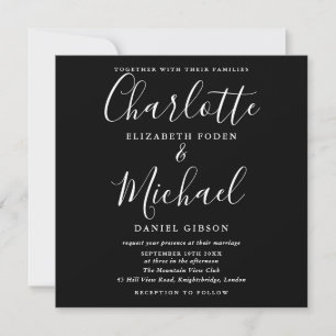 Schwarz-Weiß-Script Minimalistische Hochzeit  Einladung