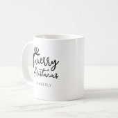 Schwarz-Weiß-Script Moderner Bow Frohe Weihnachten Kaffeetasse (Vorderseite Links)