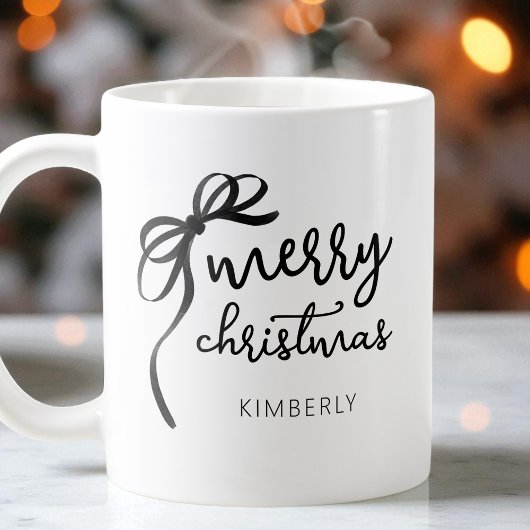 Schwarz-Weiß-Script Moderner Bow Frohe Weihnachten Kaffeetasse