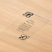 Schwarz-Weiß-Script-Monogramm-Hochzeit Acryleinladungen (Ablage )