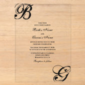 Schwarz-Weiß-Script-Monogramm-Hochzeit Acryleinladungen (Vorderseite)