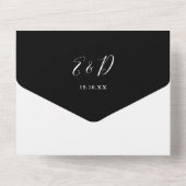Schwarz-Weiß-Script-Monogramm-Hochzeit All In One Einladung (Rückseite)