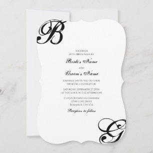 Schwarz-Weiß-Script-Monogramm-Hochzeit Einladung