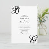 Schwarz-Weiß-Script-Monogramm-Hochzeit Einladung (Stehend Vorderseite)