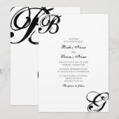 Schwarz-Weiß-Script-Monogramm-Hochzeit Einladung (Vorne/Hinten)