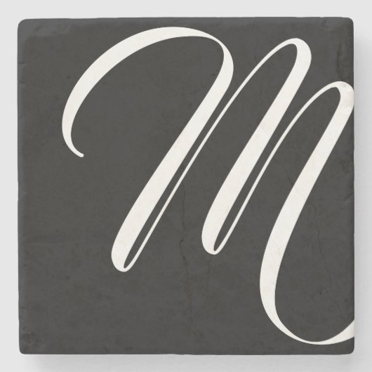 Schwarz-Weiß-Script-Monogramm Steinuntersetzer (Vorderseite)