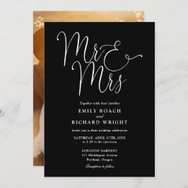 Schwarz-Weiß-Script Mr. und Mrs. Foto Wedding Einladung