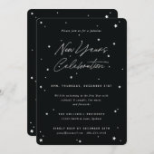 Schwarz+Weiß-Script-Scatter-Stars-Neujahrsfest-Par Einladung (Vorne/Hinten)