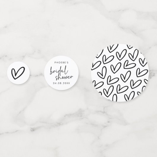 Schwarz-Weiß-Script und Herz-Brautparty Konfetti (Rückseiten)