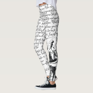 Schwarz-Weiß-Script Vintage Alice im Wunderland Leggings
