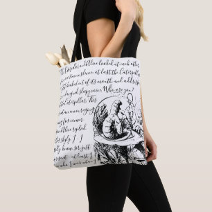 Schwarz-Weiß-Script Vintage Alice im Wunderland Tasche