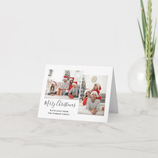 Schwarz-Weiß-Script Zwei Foto Frohe Weihnachten (Vorderseite)