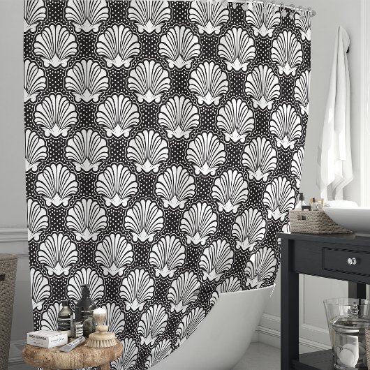 Schwarz-Weiß-Seashell-Küste Duschvorhang