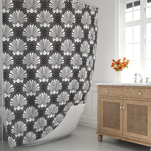 Schwarz-Weiß-Seashell-Küste Duschvorhang