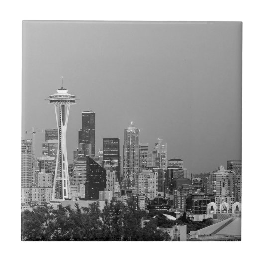Schwarz-Weiß-Seattle-Stadt Fliese (Vorderseite)