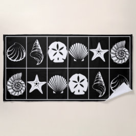 Schwarz-Weiß-Seemuschel-Strandtuch-Design Strandtuch