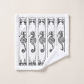 Schwarz-Weiß-Seepferd - Grafik Badhandtuch Set (Waschlappen)