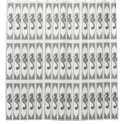 Schwarz-Weiß-Seepferd - Grafik Duschvorhang (Vorderseite)