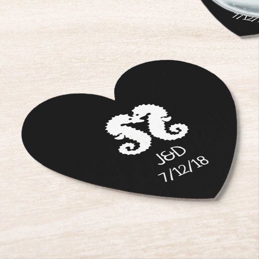 Schwarz-Weiß-Seepferd Hochzeitsherz Untersetzer (angewinkelt)