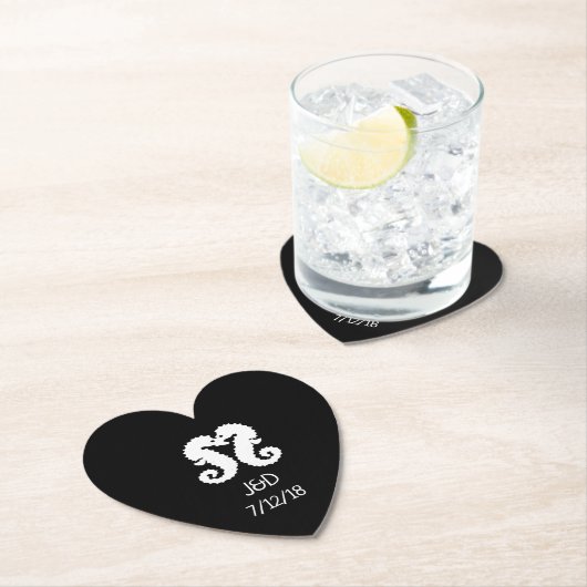 Schwarz-Weiß-Seepferd Hochzeitsherz Untersetzer (Vor Ort)