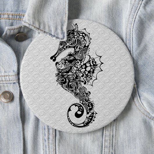 Schwarz-Weiß-Seepferd-Tattoo-Stil Button (Beispiel)