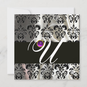 SCHWARZ WEISS SEIDE DAMAST MONOGRAMM LILA AMETHYST EINLADUNG