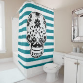 Schwarz-Weiß-Senfzucker Skull Weiße Streifen Duschvorhang (Beispiel)