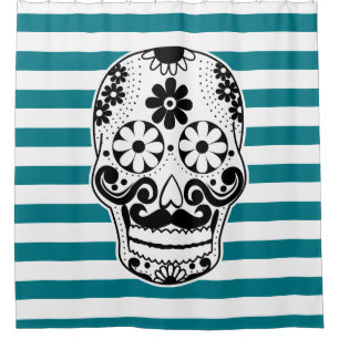 Schwarz-Weiß-Senfzucker Skull Weiße Streifen Duschvorhang
