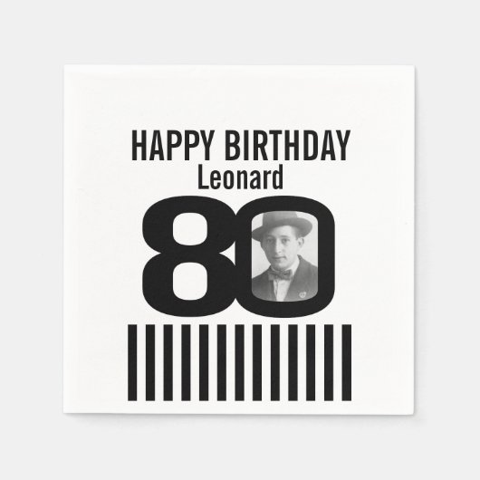 Schwarz-Weiß-Servietten zum 80. Geburtstag Foto Serviette (Vorderseite)