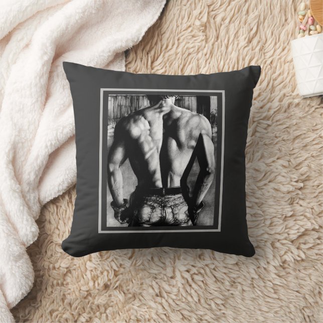 Schwarz-Weiß-Sexy Bodybuilder zurück Kissen (Decke)
