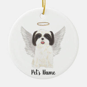 Schwarz-Weiß-Shih-Tzu-Beileid Keramik Ornament