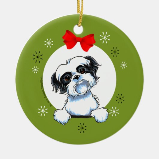 Schwarz-weiß Shih Tzu Christmas Classic Keramikornament (Vorne)