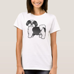 Schwarz-Weiß-Shih-Tzu-Süßer-Cartoon-Hund T-Shirt