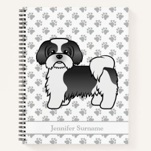Schwarz-Weiß-Shih-Tzu-Süßer-Cartoon-Hund und Name Notizblock