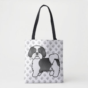 Schwarz-Weiß-Shih-Tzu-Süßer-Cartoon-Hund und Pfote Tasche