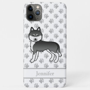 Schwarz-Weiß-Sibirischer-Husky-Cartoon-Hund & Name Case-Mate iPhone Hülle
