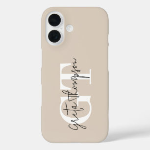 Schwarz-Weiß-Signatur-Name Monogramm Beige iPhone 16 Hülle