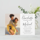 Schwarz-Weiß-Signatur-Script-Fotos Hochzeiten Einladung (Stehend Vorderseite)