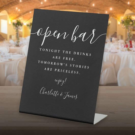 Schwarz-Weiß-Signatur-Skript Offene Bar Sockelschild