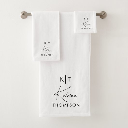 Schwarz-Weiß-Signature-Script-Monogramm Badhandtuch Set (Insitu)