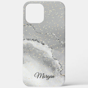 Schwarz-Weiß-Silber-Achat- und Goldstern-DIY-Name Case-Mate iPhone Hülle