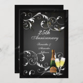 Schwarz-Weiß-Silber-Champagner-Jubiläum Einladung (Vorne/Hinten)