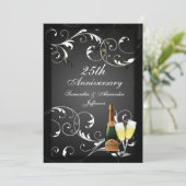 Schwarz-Weiß-Silber-Champagner-Jubiläum Einladung (Stehend Vorderseite)