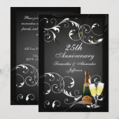 Schwarz-Weiß-Silber-Champagner-Jubiläum Einladung (Vorne/Hinten)